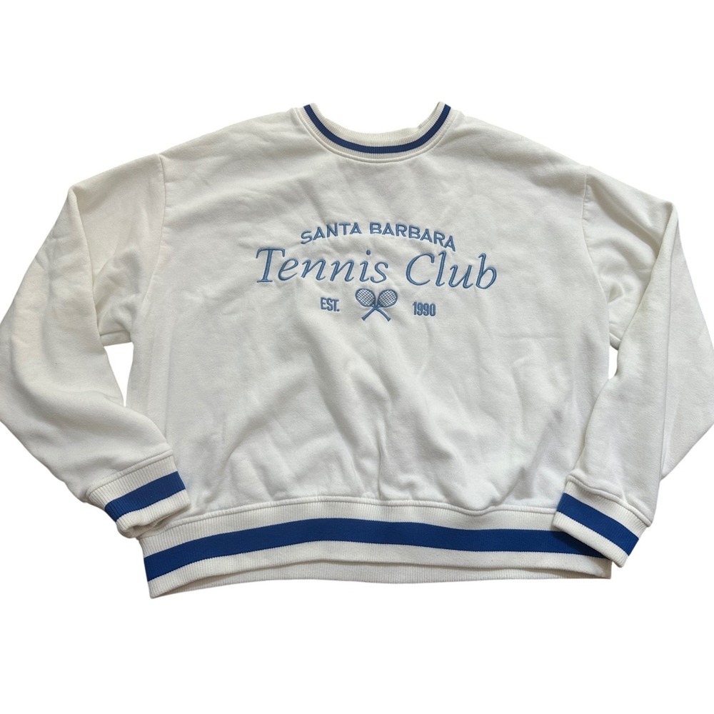 Lazy Sundays Santa Barbara Tennis Club Cream Embroidered Crewneck Size Large